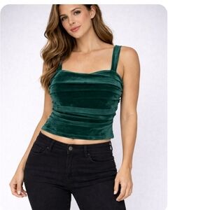 Emerald Green Velvet Ruched Camisole Top L NWT